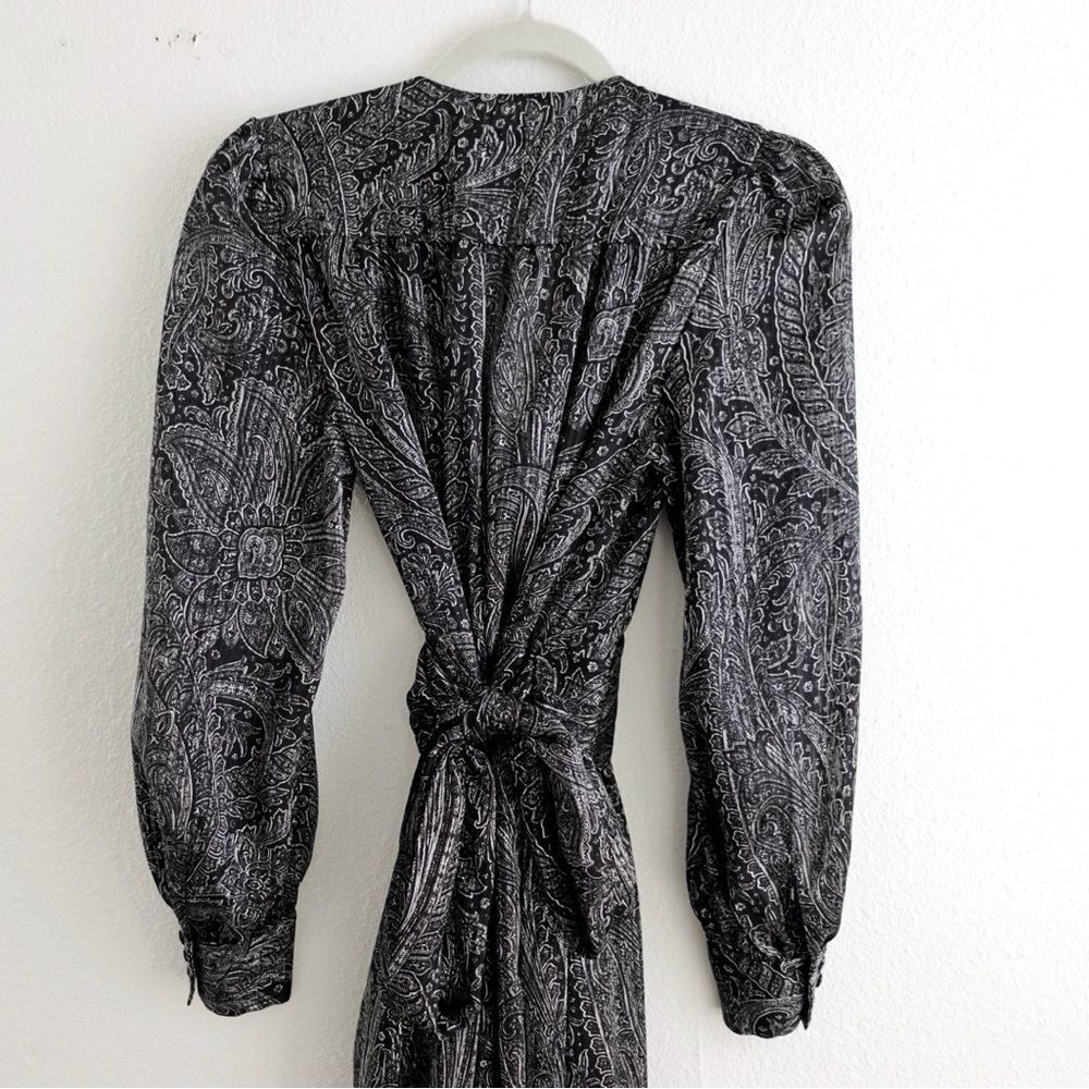 ZARA Paisley Print Grey/Black Maxi Tie Waste Dress Size S - Picture 10 of 14